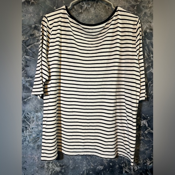 LOFT vintage soft short sleeve crewneck black & cream striped T-shirt top blouse - Picture 4 of 6